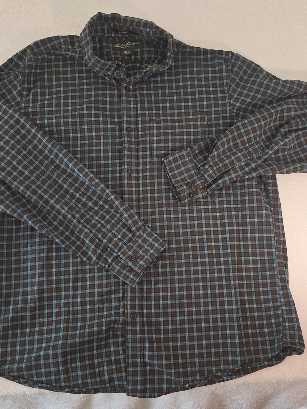 Eddie Bauer Shirt Mens L 100% Cotton  Plaid Button Long Sleeve Classic